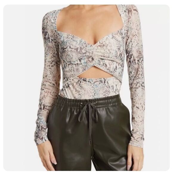 AFRM X Nordstrom Snake Skin Print Cut Out Bodysuit Size M - Picture 1 of 12